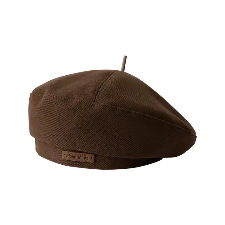 Caciula beret ajustabila, stil britanic, retro, cafeniu inchis, 53x56cm