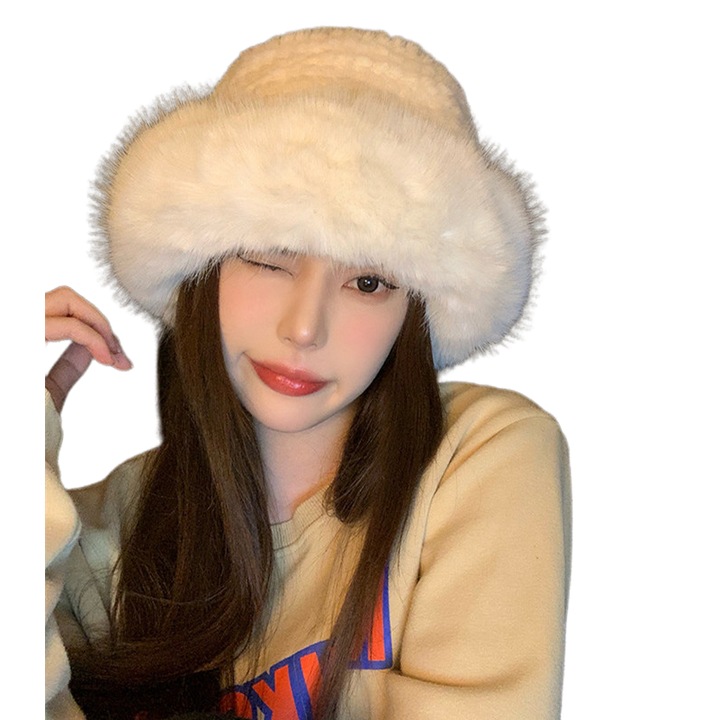 Рибарска шапка, почти бяла, с широка периферия, унисекс, зимен сезон