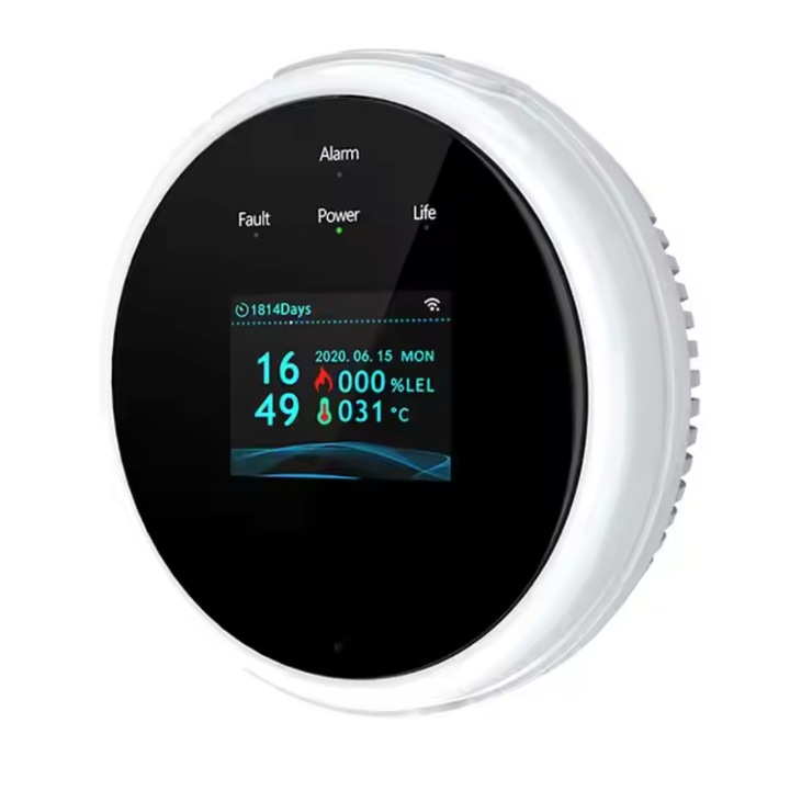 Senzor Smart Pentru Detectare Gaz, Wireless, Detector Scurgere De Gaze Portabil, Display LCD, Alerta Pe Telefon, Compatibil Cu Aplicatia Tuya, Semnal Luminos Si Acustic, Alb, Calitate Premium