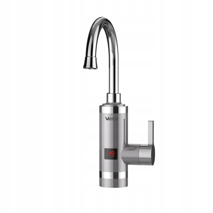 Azonnali elektromos csaptelep Vayox VA0321, 3000W, Vízmelegítéssel, Hőmérséklet kijelző, max 50°C, 360° csaptelep állítás, Szürke