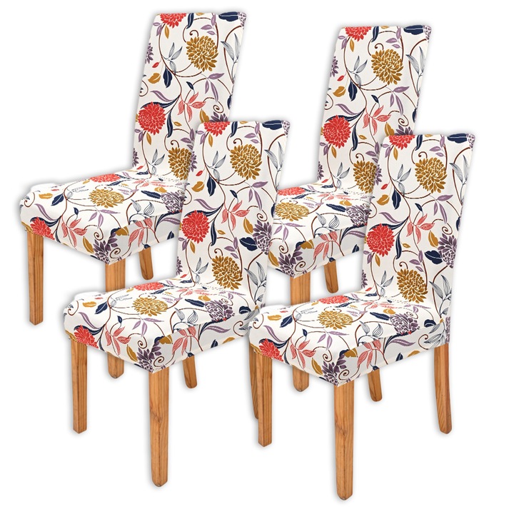 Калъфи за трапезни столове, Enforose, комплект от 4, разтегливи, устойчиви на петна, многоцветни
