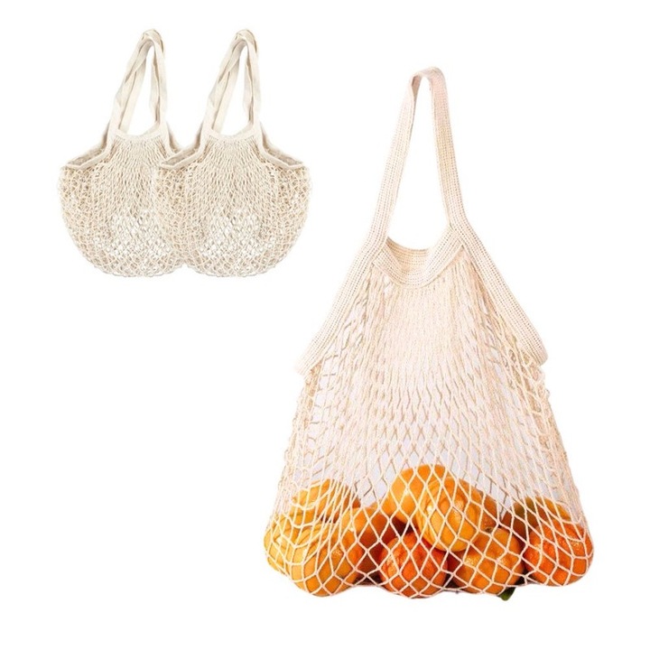 Set 2 Pungi Reutilizabile din Bumbac Organic, Pungi de Cumparare Spalabile, Multicolor, 30x40cm