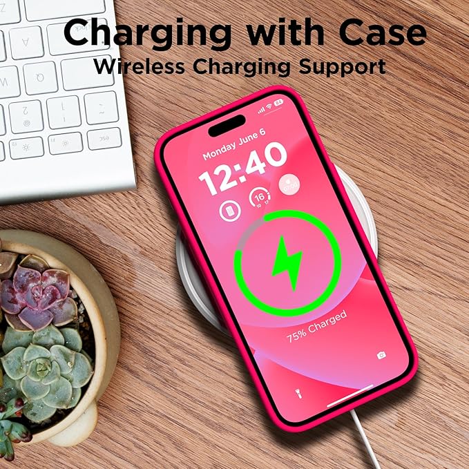 Husa pentru iphone 16 Pro, MingZhi®, husa pentru telefon din silicon lichid, husa pentru intregul corp, rezistenta la socuri, husa pentru telefon ultra subtire, captuseala din microfibra moale rezistenta la zgarieturi, roz