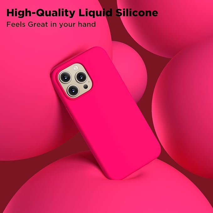 Husa pentru iphone 16 Pro, MingZhi®, husa pentru telefon din silicon lichid, husa pentru intregul corp, rezistenta la socuri, husa pentru telefon ultra subtire, captuseala din microfibra moale rezistenta la zgarieturi, roz