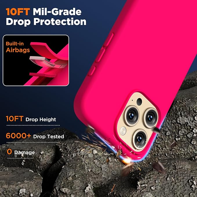 Husa pentru iphone 16 Pro, MingZhi®, husa pentru telefon din silicon lichid, husa pentru intregul corp, rezistenta la socuri, husa pentru telefon ultra subtire, captuseala din microfibra moale rezistenta la zgarieturi, roz