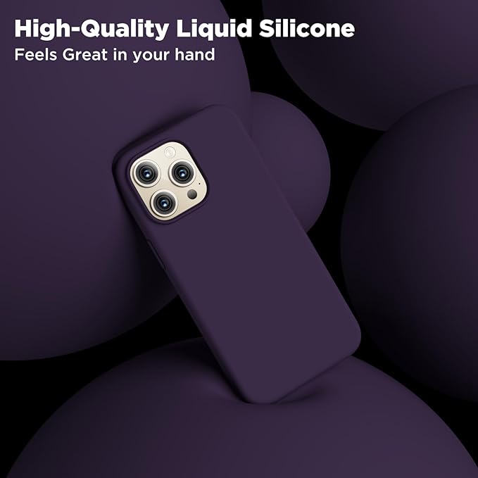 Husa pentru iphone 16 Pro Max, MingZhi®, husa pentru telefon din silicon lichid, husa pentru intregul corp, rezistenta la socuri, husa pentru telefon ultra subtire, captuseala din microfibra moale rezistenta la zgarieturi, Violet