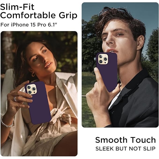 Husa pentru Iphone 15 Pro Max, MingZhi®, husa pentru telefon din silicon lichid, husa pentru intregul corp, rezistenta la socuri, husa pentru telefon ultra subtire, captuseala din microfibra moale rezistenta la zgarieturi, 6.7 inchi purpuriu