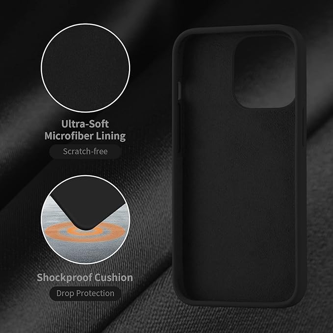Husa pentru iphone 15 Pro, MingZhi®, husa pentru telefon din silicon lichid, husa pentru intregul corp, rezistenta la socuri, husa pentru telefon ultra subtire, captuseala din microfibra moale rezistenta la zgarieturi, Negru