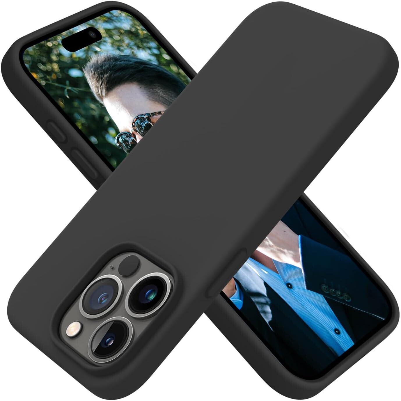 Husa pentru iphone 15 Pro, MingZhi®, husa pentru telefon din silicon lichid, husa pentru intregul corp, rezistenta la socuri, husa pentru telefon ultra subtire, captuseala din microfibra moale rezistenta la zgarieturi, Negru
