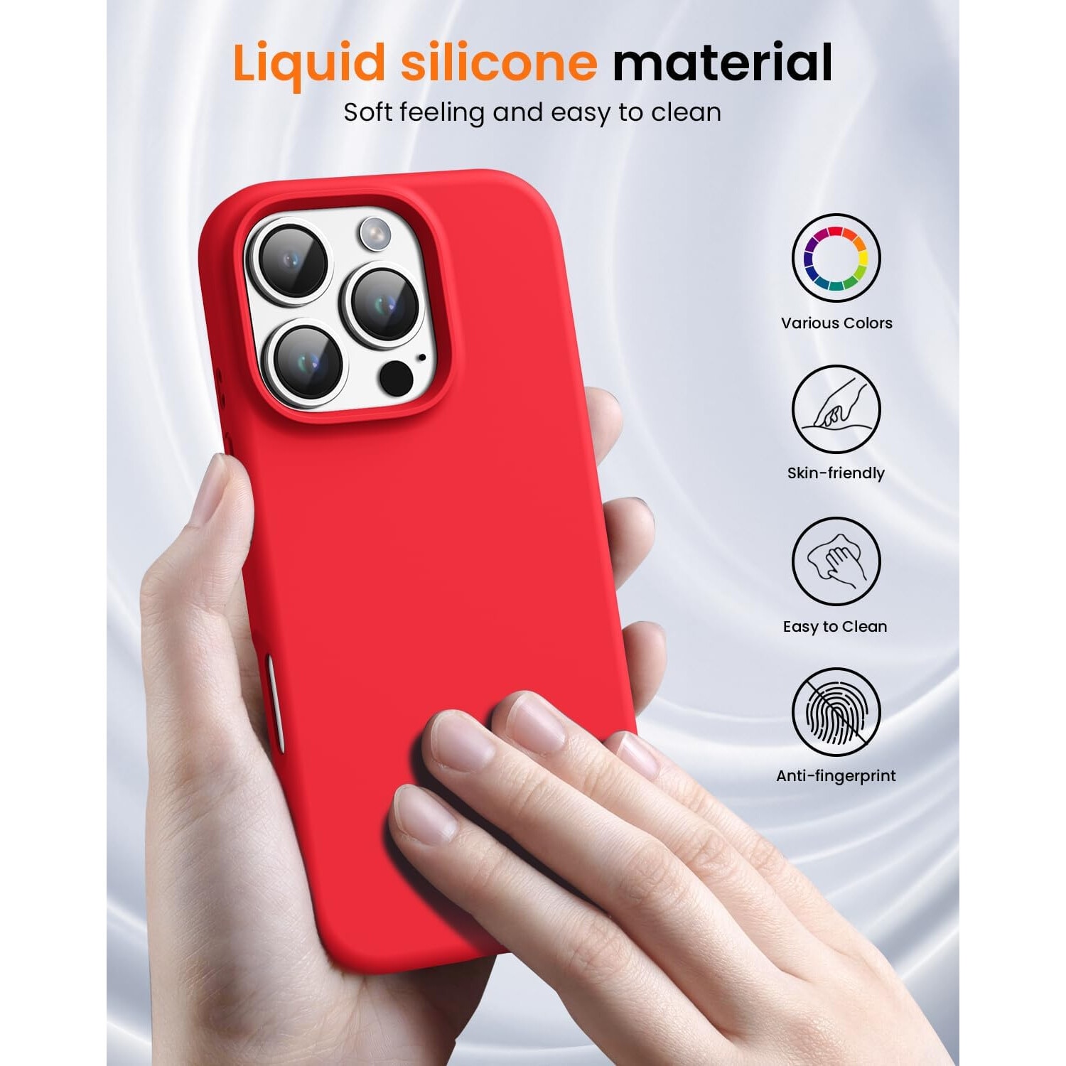 Husa pentru iphone 16 Pro, MingZhi®, husa pentru telefon din silicon lichid, husa pentru intregul corp, rezistenta la socuri, husa pentru telefon ultra subtire, captuseala din microfibra moale rezistenta la zgarieturi, rosu