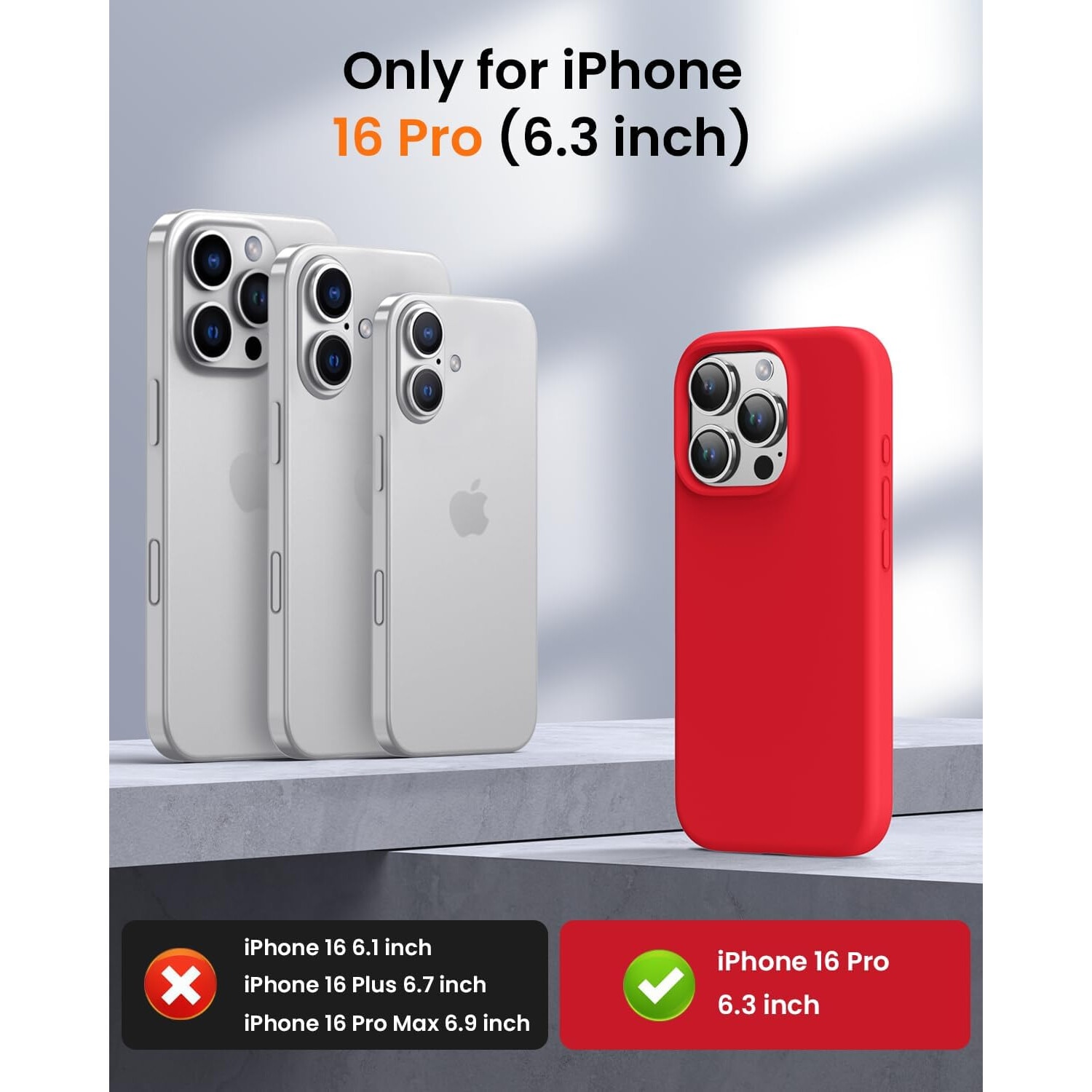 Husa pentru iphone 16 Pro, MingZhi®, husa pentru telefon din silicon lichid, husa pentru intregul corp, rezistenta la socuri, husa pentru telefon ultra subtire, captuseala din microfibra moale rezistenta la zgarieturi, rosu