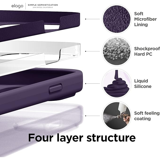 Husa pentru iphone 16 Pro Max, MingZhi®, husa pentru telefon din silicon lichid, husa pentru intregul corp, rezistenta la socuri, husa pentru telefon ultra subtire, captuseala din microfibra moale rezistenta la zgarieturi, Violet