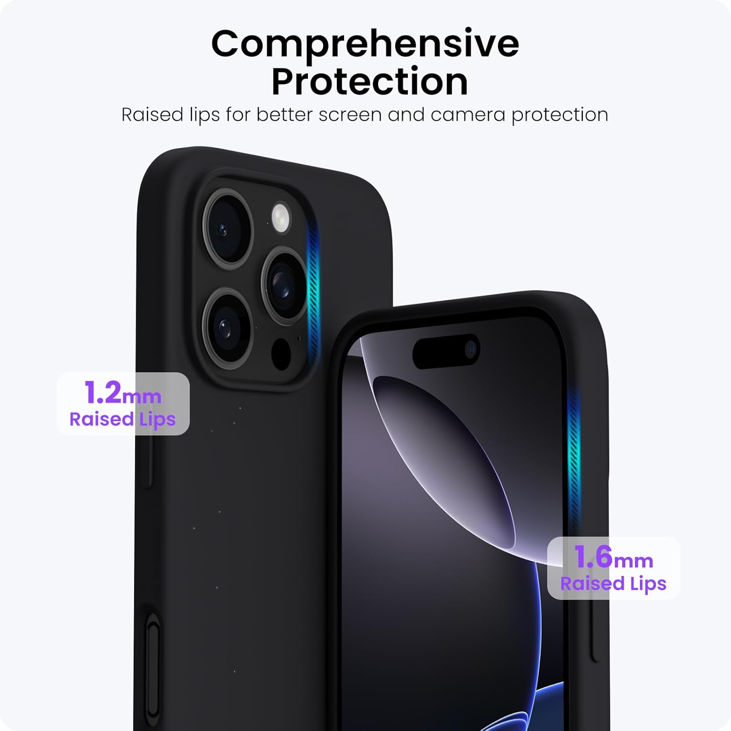 Husa pentru iphone 16 Pro Max, MingZhi®, husa pentru telefon din silicon lichid, husa pentru intregul corp, rezistenta la socuri, husa pentru telefon ultra subtire, captuseala din microfibra moale rezistenta la zgarieturi, Negru
