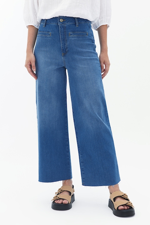 OXXO, Blugi crop cu croiala ampla si talie inalta, Albastru