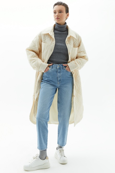 OXXO, Jacheta lunga matlasata cu buzunare aplicate, Crem