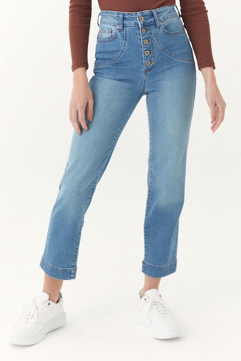 OXXO, Blugi crop cu nasturi, Albastru, 40