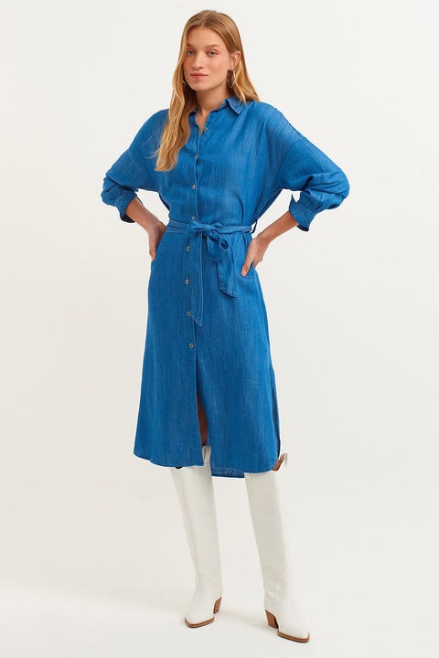 OXXO, Rochie midi din amestec de lyocell Marcell, Albastru