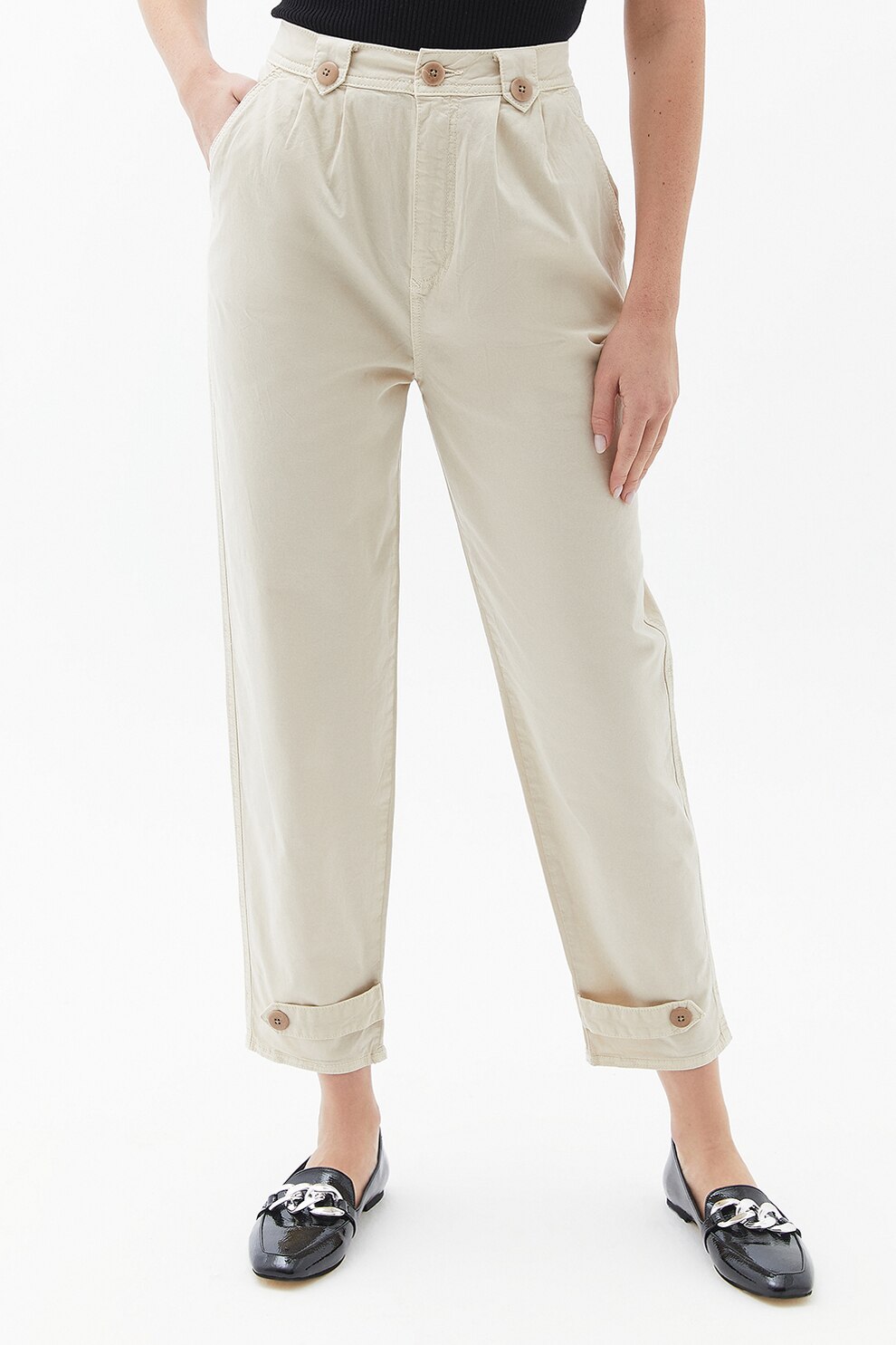 OXXO, Pantaloni capri regular cu talie inalta, Alb murdar, 38