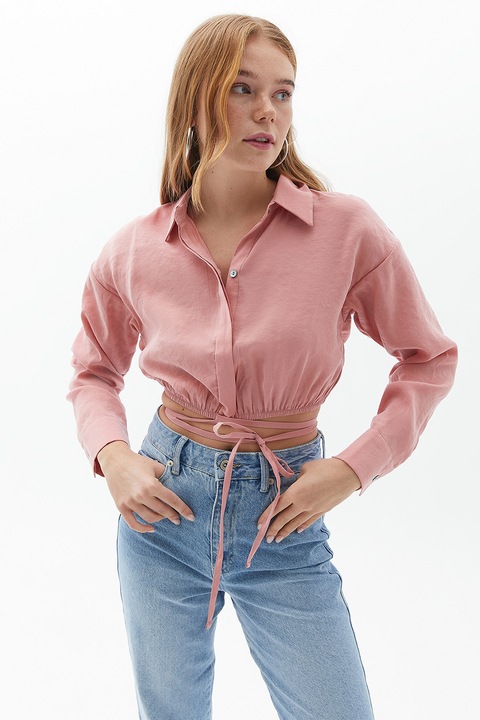 OXXO, Camasa crop din amestec de modal, Roz pal