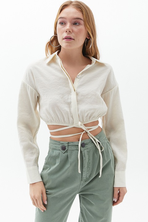 OXXO, Camasa crop din amestec de modal, Alb fildes