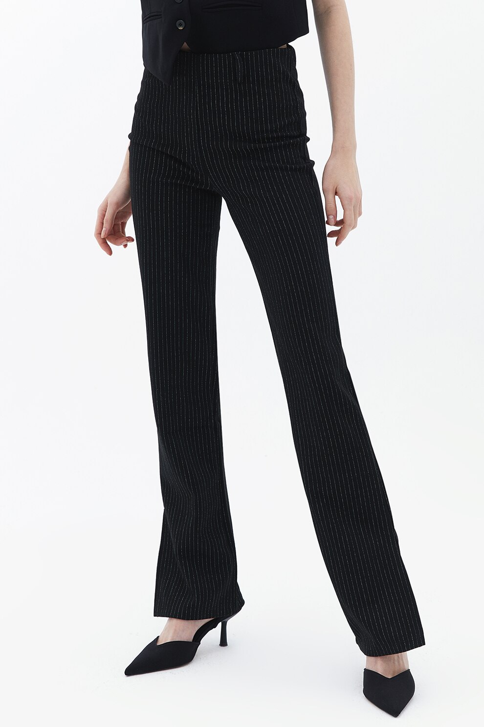 OXXO, Pantaloni evazati cu talie inalta, Negru, XS