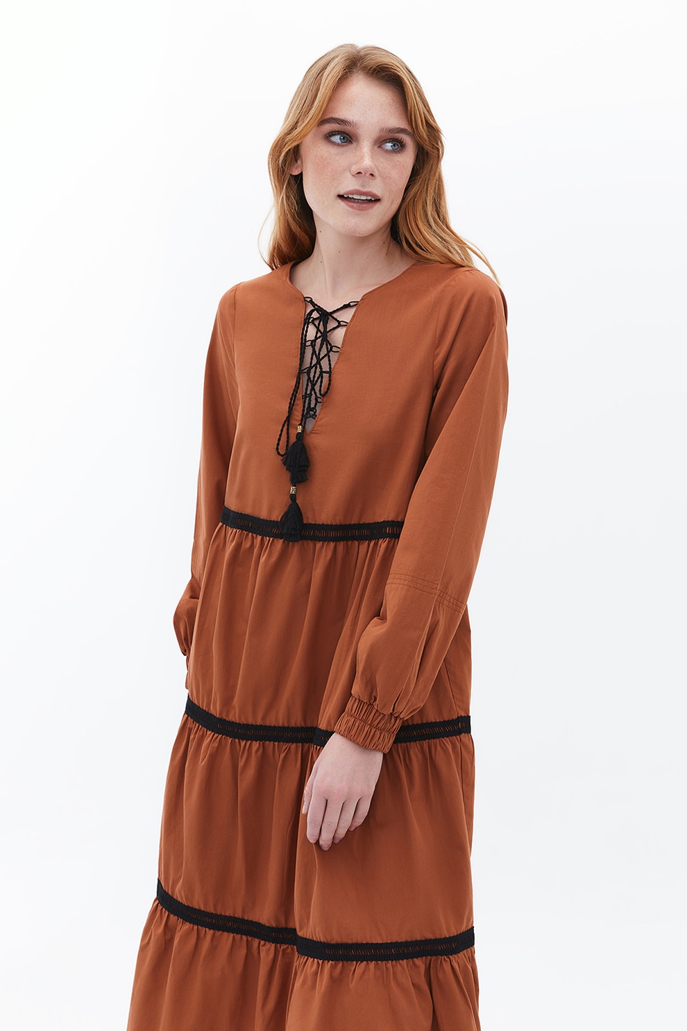OXXO, Rochie midi evazata de bumbac, Maro, S