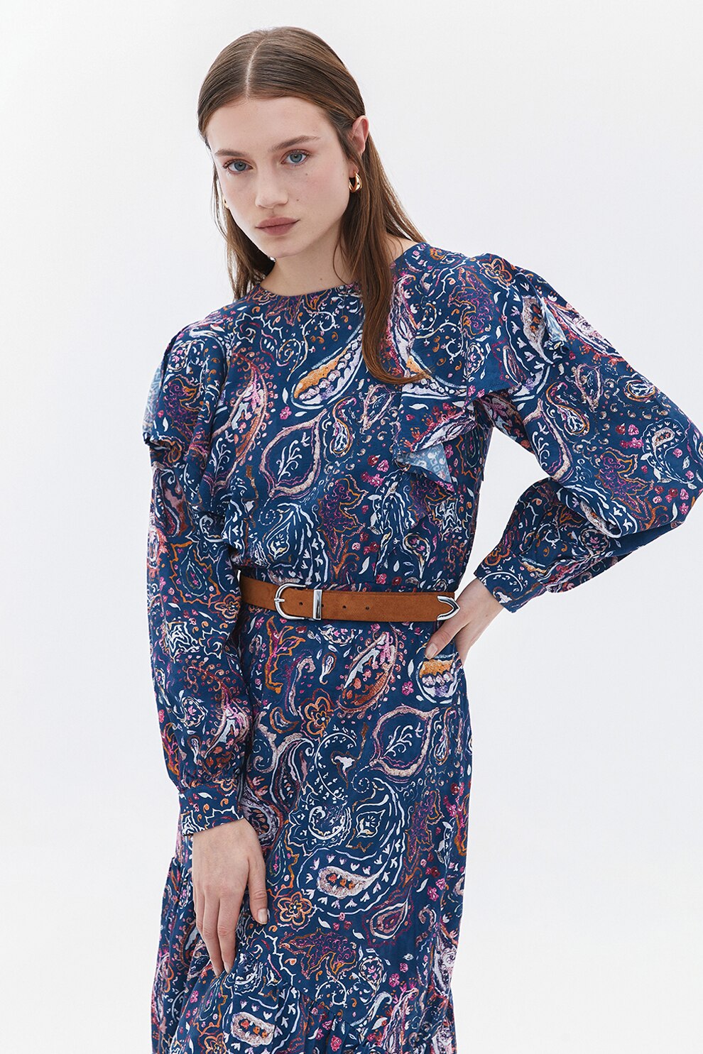 OXXO, Rochie lunga cu imprimeu paisley, Albastru prafuit, XL