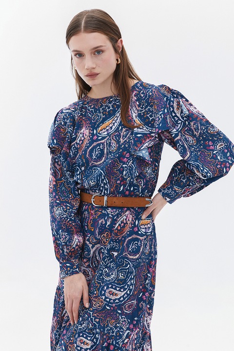 OXXO, Rochie lunga cu imprimeu paisley, Albastru prafuit