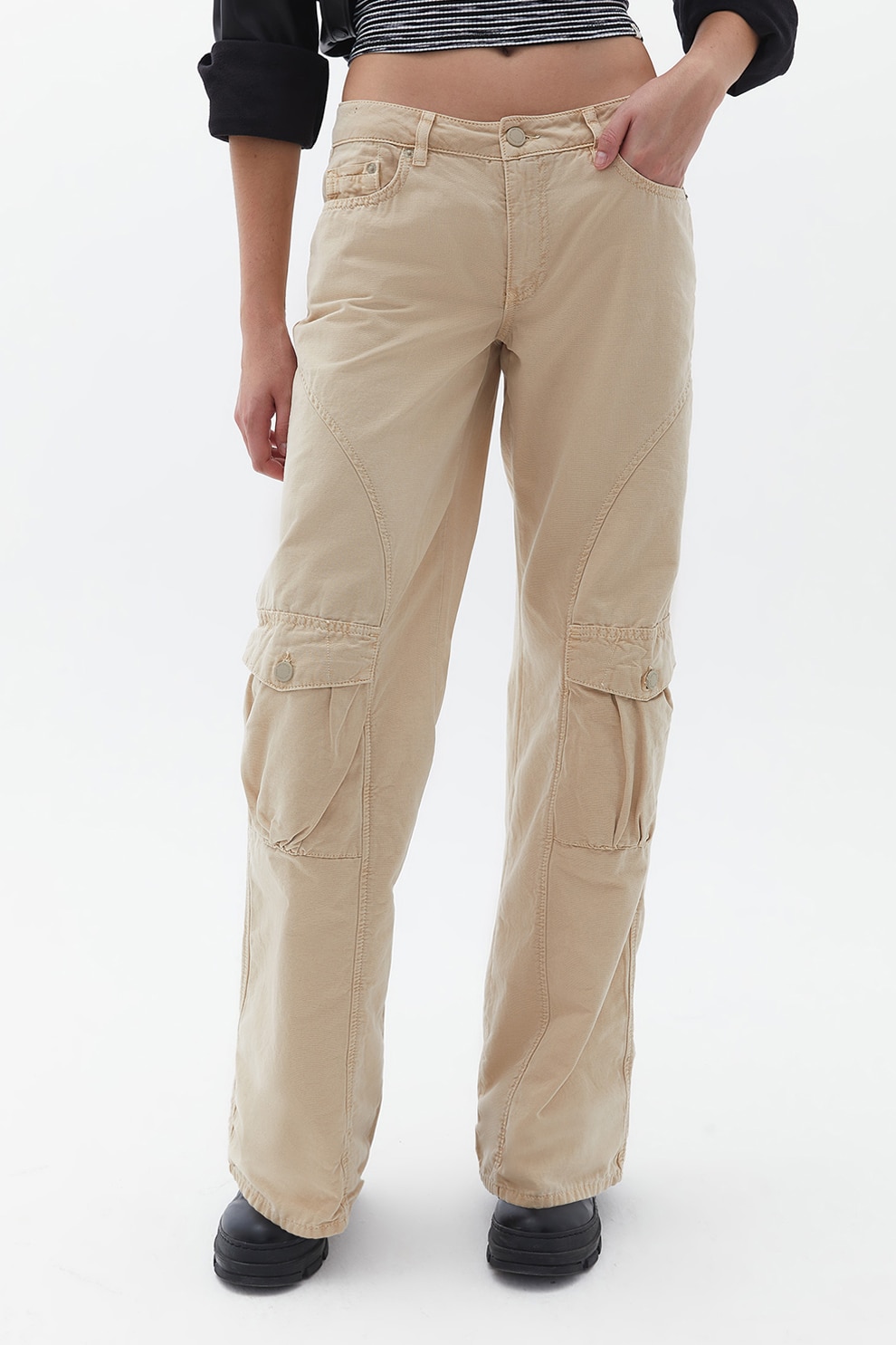 OXXO, Pantaloni cargo cu talie joasa, Bej deschis, 38