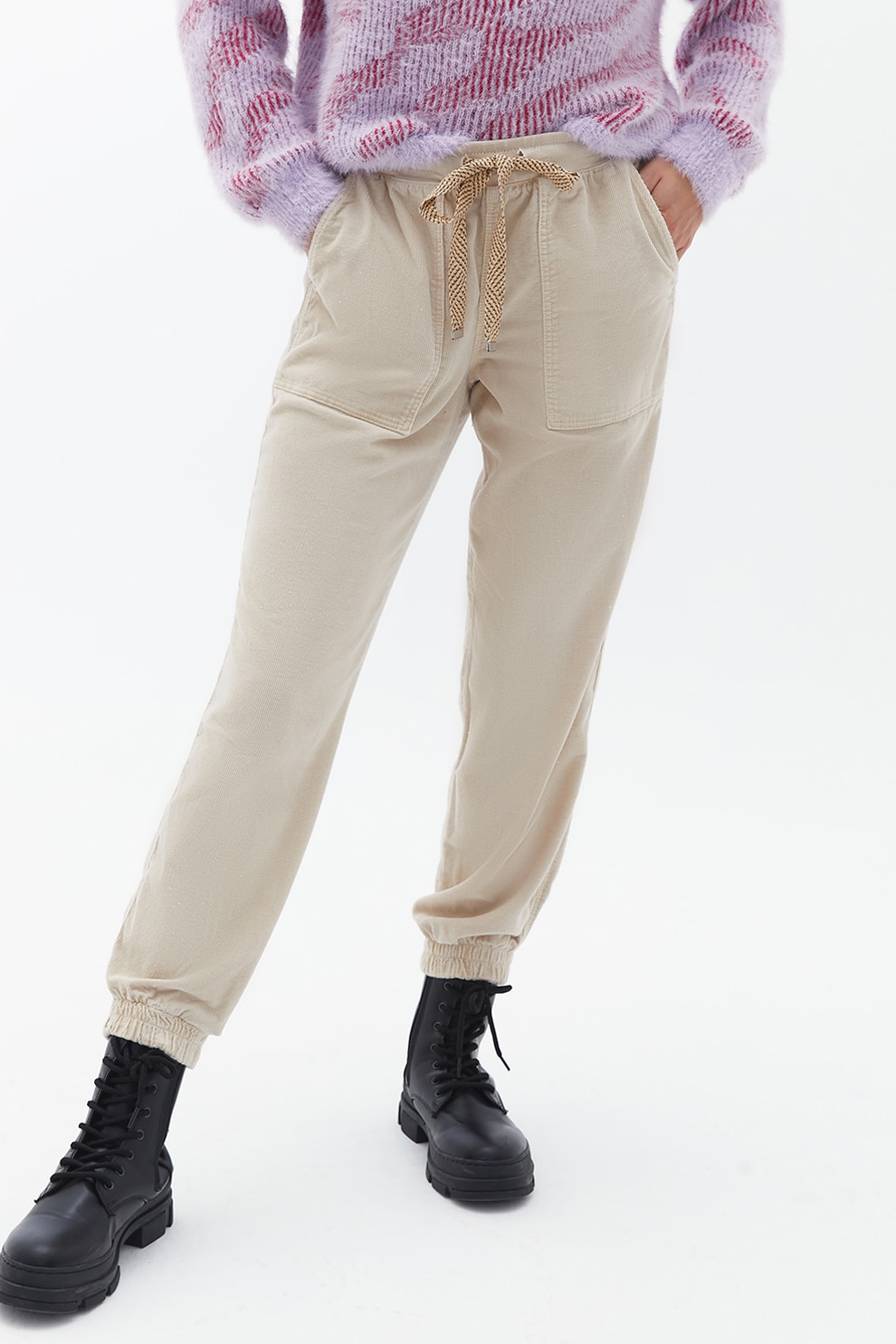 OXXO, Pantaloni de trening texturati cu snur, Bej deschis, XS