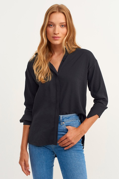 OXXO, Camasa din amestec de modal cu maneci cazute, Negru, 2XS