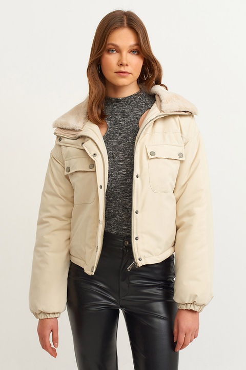 OXXO, Jacheta cu guler pufos, Crem