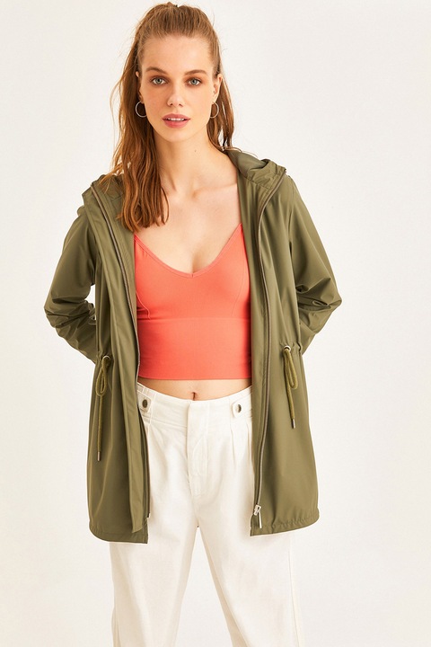 OXXO, Jacheta cu fermoar si gluga, Kaki