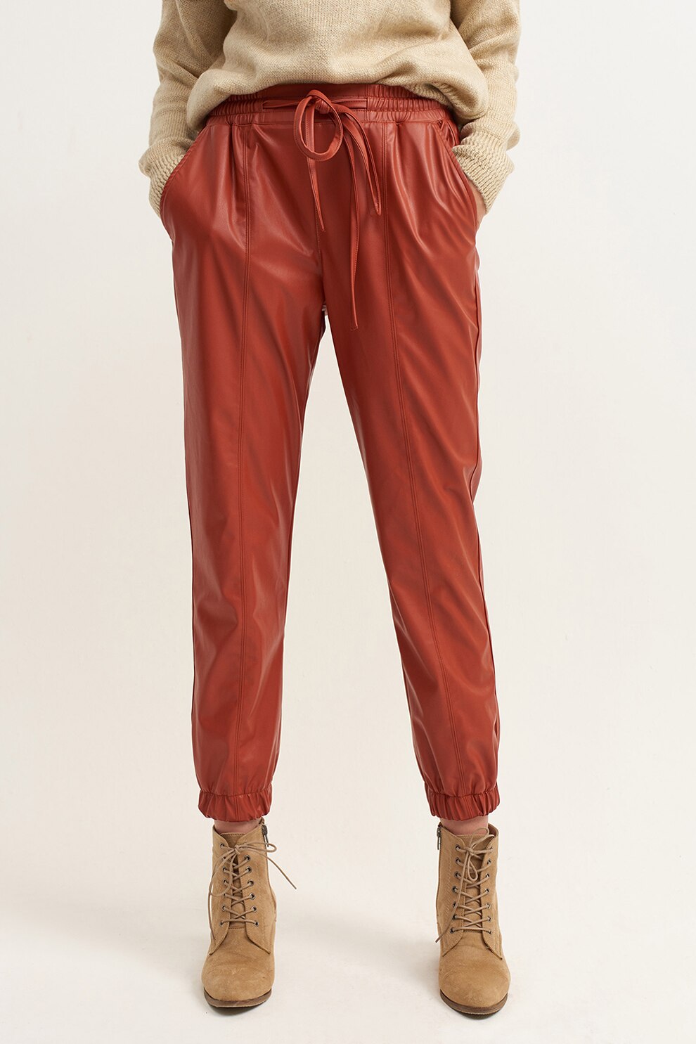 OXXO, Pantaloni regular fit cu snururi, Portocaliu stins, M