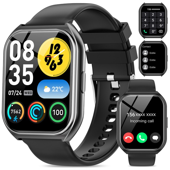 Jiesuo Z2 Okosóra, 1,85" kijelző, Bluetooth, lépésszámláló, Sport adatkövető, értesítés, Fitness Tracker sportüzemmód, alváskövető, pulzusmérő, vízálló, fekete
