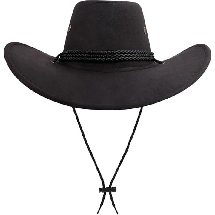 Palarie cowboy, Palarie cu boruri largi in aer liber, Siret Reglabil, OneSize, Negru