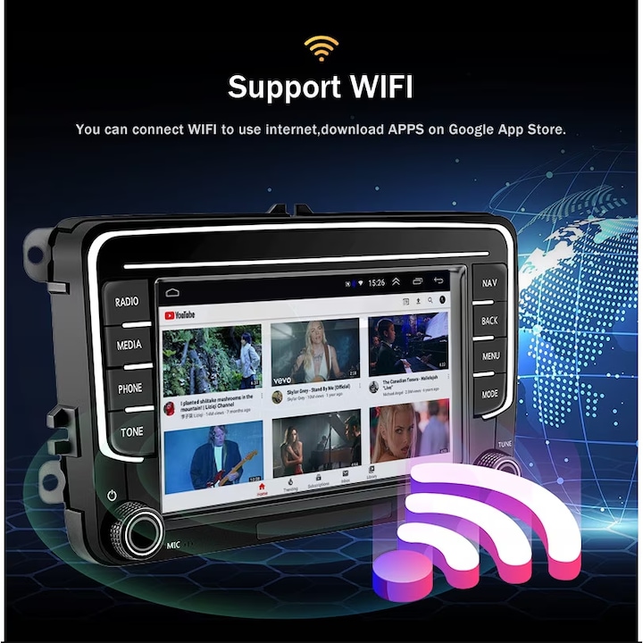 Navigatie Android 13 2024, Android Auto, Display 7", 1GB RAM, 32GB ROM, Octa Core 1.8 GHz – GPS, WIFI, Bluetooth, Compatibila VW/Skoda/Seat