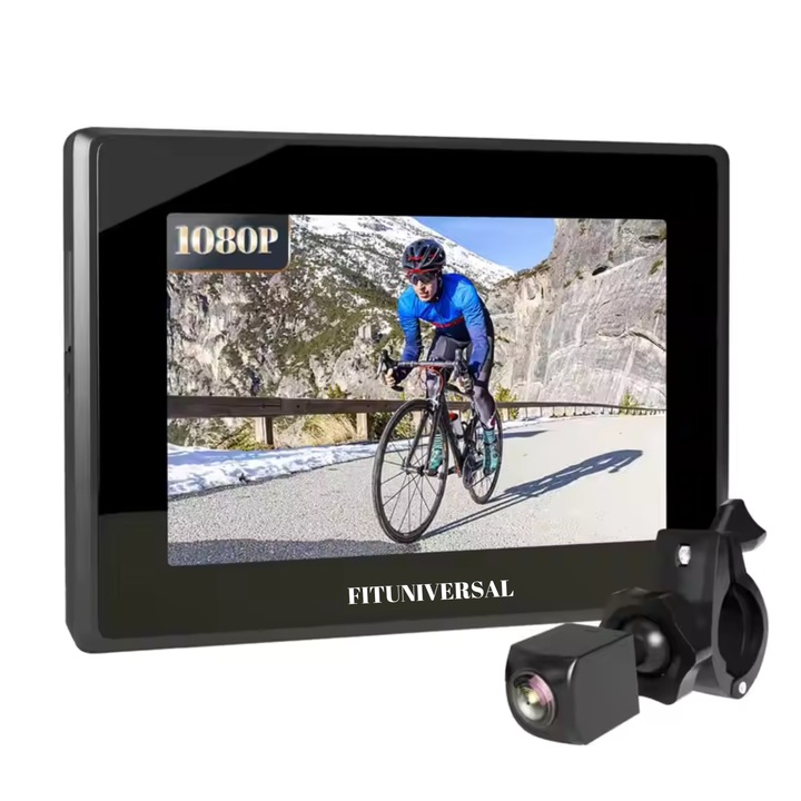 Camera Video FITUNIVERSAL pentru bicicleta, cu ecran de 4.3", unghi larg de 130°, vizibilitate nocturna, color, camera pentru biciclete cu ajustare la 360°