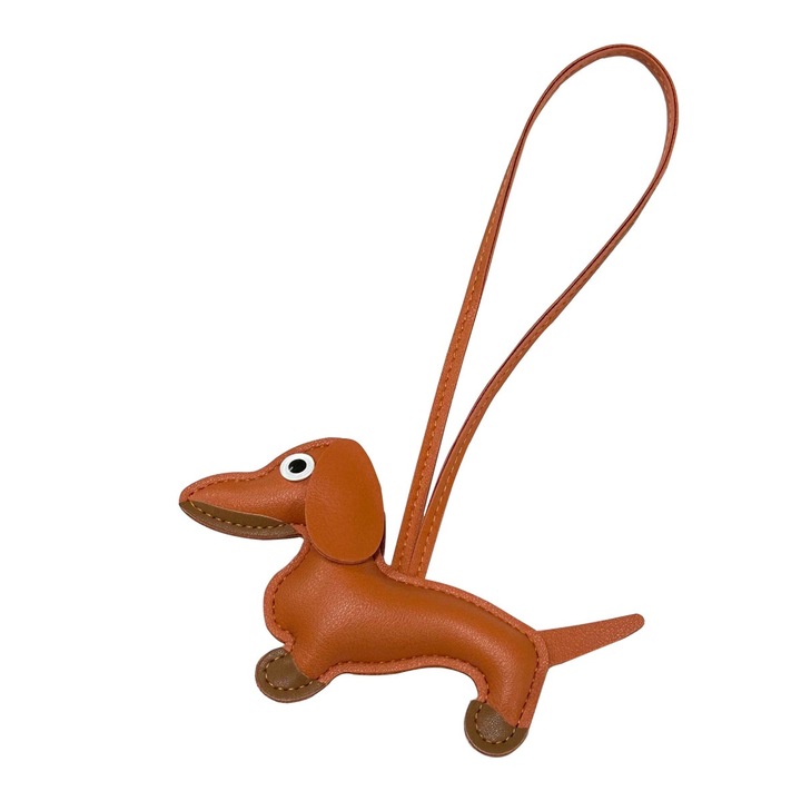 Narancssárga tacskó kulcstartó öko-bőrből, kulcstartó kutyakedvelőknek