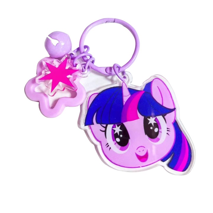 Póni kulcstartó, 5 cm, akril, lila és kék