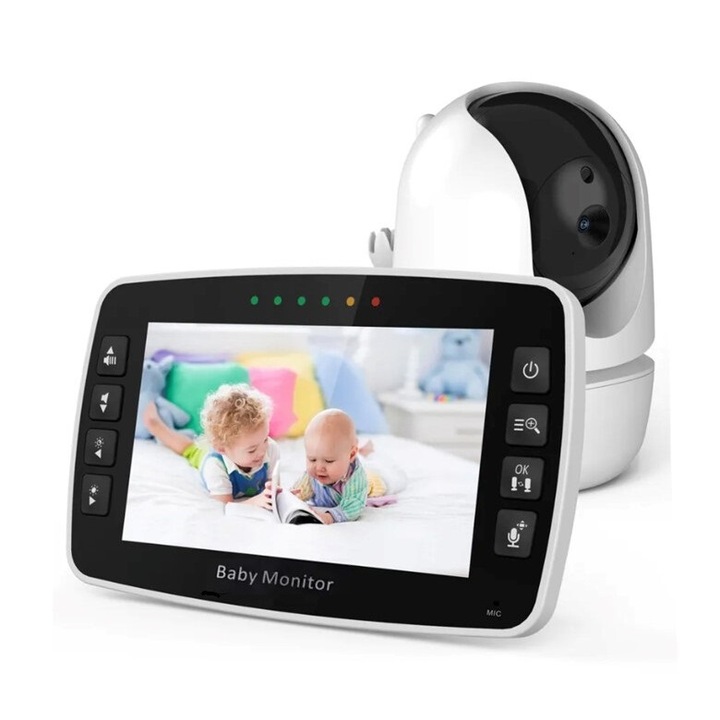Baby Monitor Audio – Video, Wireless, Ecran 4.3 Inch LCD, Night Vision, Senzor Temperatura, Talk-back, Cantece de Leagan