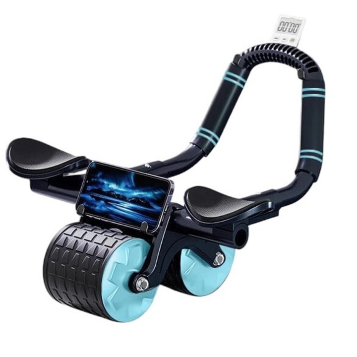 Roata speciala pentru exercitii fitness, Kingbest, cu timer, Wireless, neagru/albastru