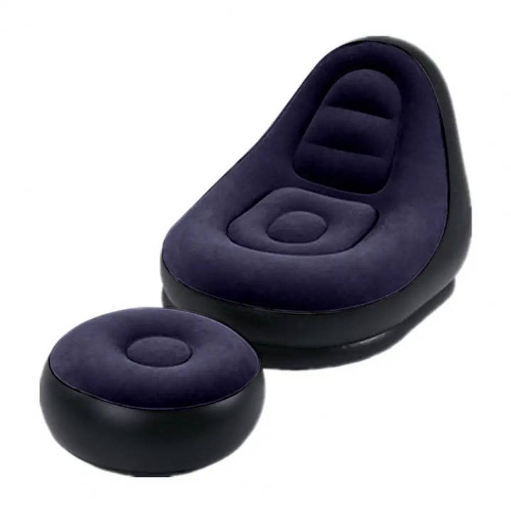 Fotoliu gonflabil, cu suport pentru picioare, creaza un spatiu confortabil, relaxant si primitor, inclinadre 120 grade, pentru interior si exterior, portabil si usor - CHILLSEAT albastru