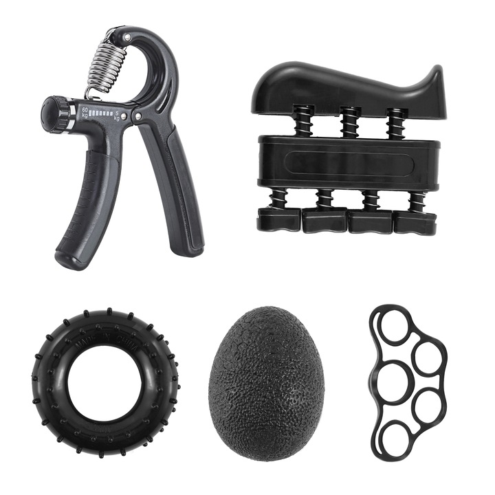 Set extensoare pentru intarirea mainii, ajustare rezistenta (5-60KG), 5 bucati, negru