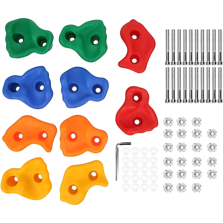 Set Joc Distractiv cu 10 Pietre pentru Catarat Promerco®, utilizare la interior/exterior, dezvolta functiile motorii si coodonarea, diferite forme, multicolore, accesorii montare