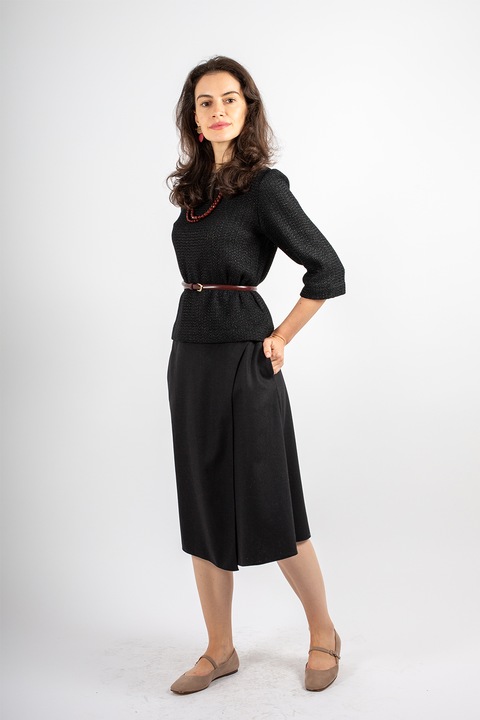 Couture de Marie, Fusta petrecuta din amestec de lana Giselle, Negru, M