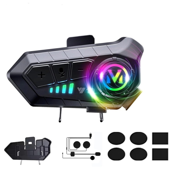 Безжични слушалки за мотоциклетна каска, Bluetooth, двупосочен интерком с интелигентно намаляване на шума, многофункционални, водоустойчиви