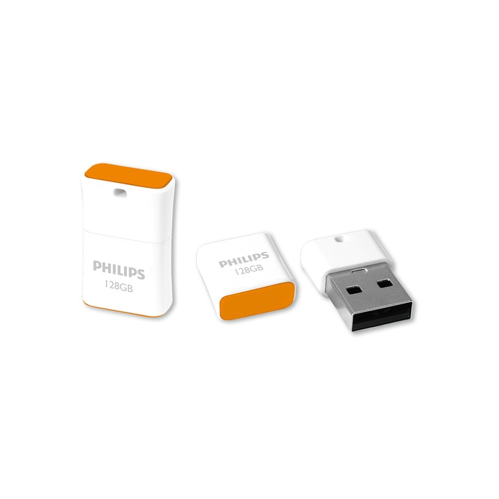 Stick USB Philips Pico Edition FM12FD85B/00, 128GB, USB 2.0 Portocaliu