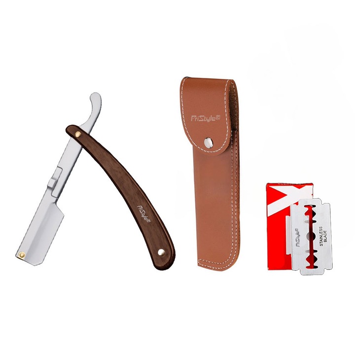 Brici Profesional pentru Barbierit Facial sau Ras Corporal, Husa de Transport si 10 Lame de Schimb Universale Incluse, Siguranta de Inchidere, Otel Inoxidabil, PriStyle®