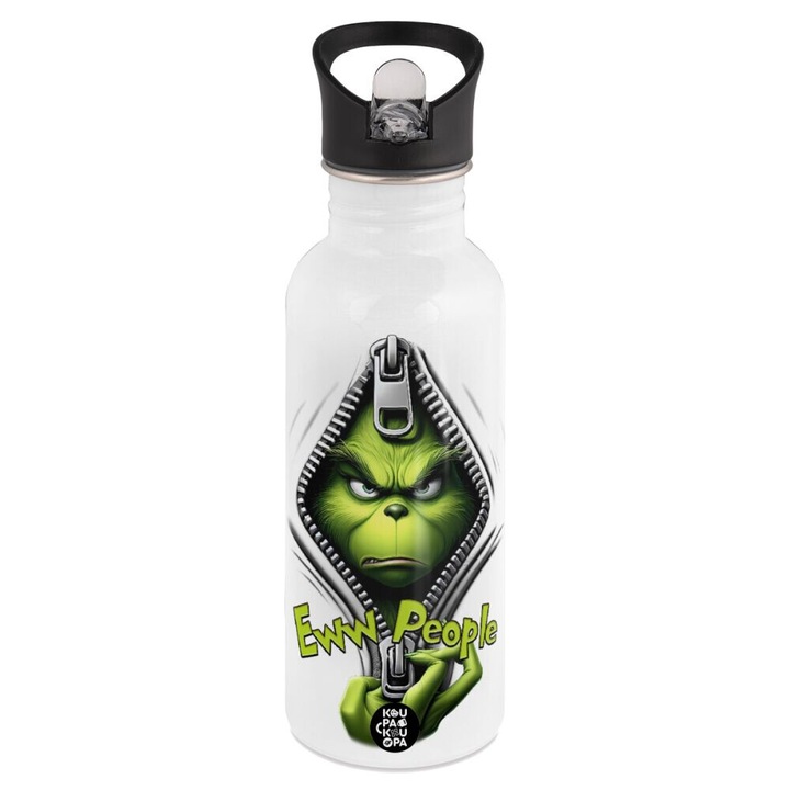 Sticla de apa 600ml, Grinch, capac cu pai, otel inoxidabil, multicolor